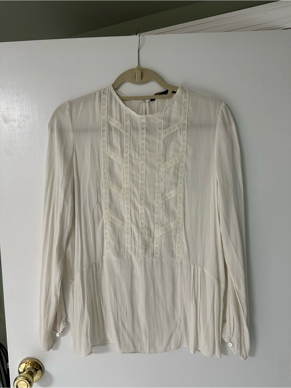 Zara Ivory Peasant Blouse with Lace Detail
